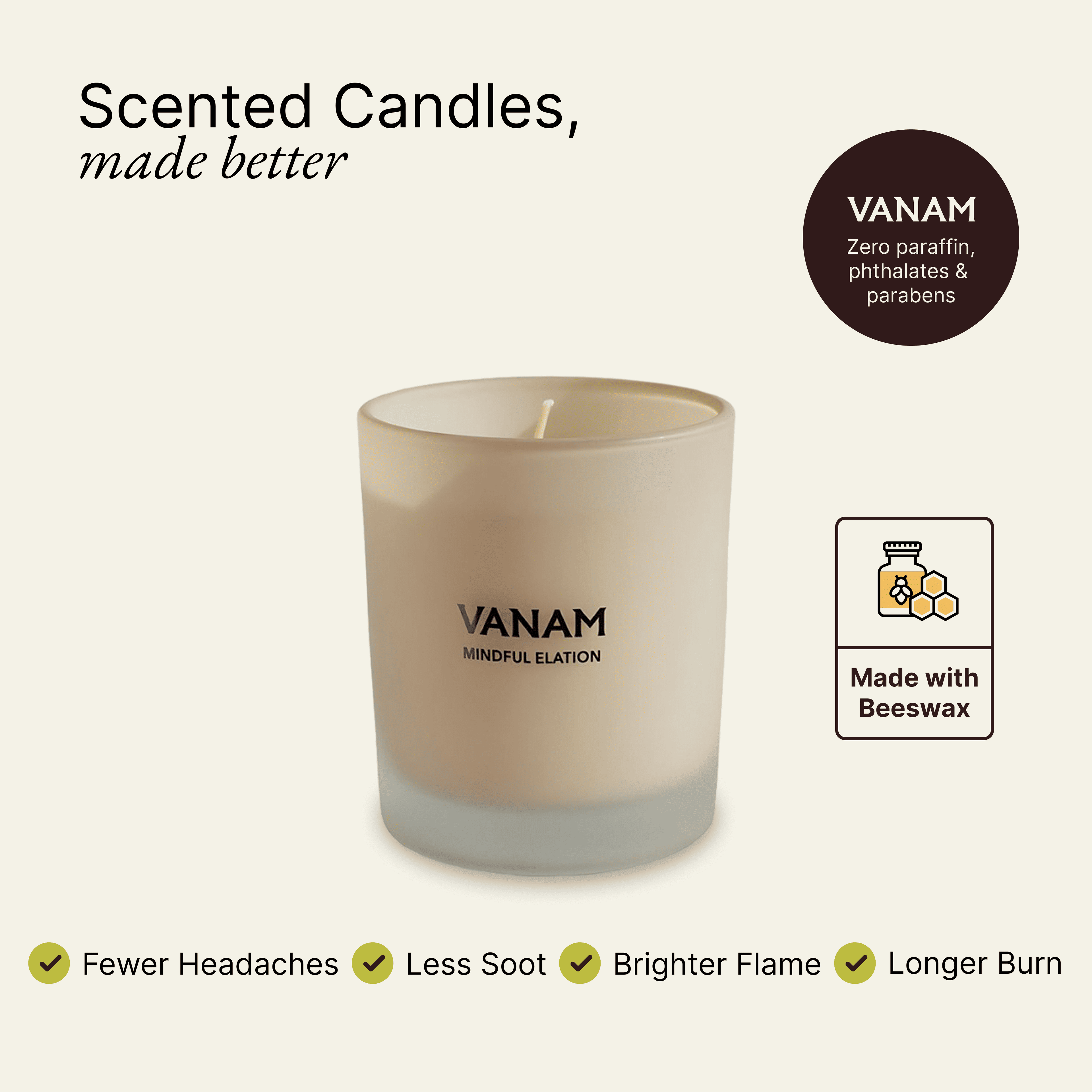 MINDFUL ELATION scented beeswax candle benefits — VANAM